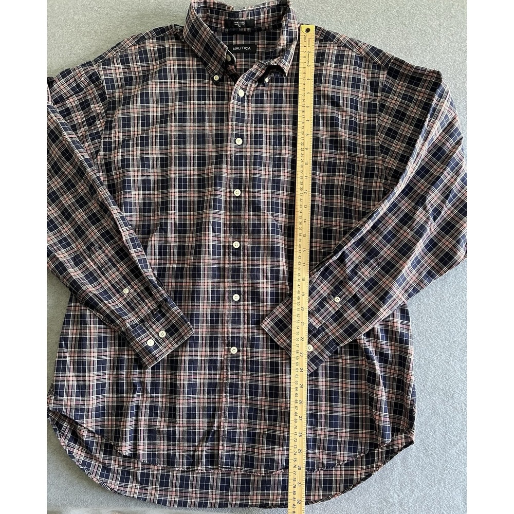Nautica Mens Long Sleeve Button Down Shirt Size XL Plaid Red White Blue Cotton - Picture 10 of 13